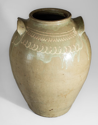 Fine Large-Sized CHANDLER / MAKER (Edgefield District, SC) Stoneware Jar w/ Kaolin Slip Decoration
