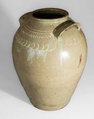 Fine Large-Sized CHANDLER / MAKER (Edgefield District, SC) Stoneware Jar w/ Kaolin Slip Decoration