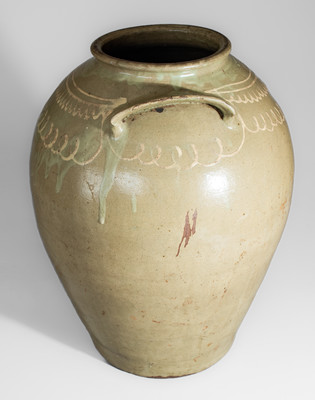 Fine Large-Sized CHANDLER / MAKER (Edgefield District, SC) Stoneware Jar w/ Kaolin Slip Decoration