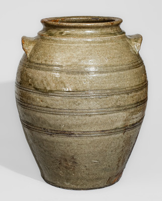 Exceptional Four-Gallon Edgefield District, SC Stoneware Jar w/ Elaborate Incised Banding, mid 19th century