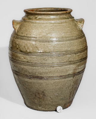 Exceptional Four-Gallon Edgefield District, SC Stoneware Jar w/ Elaborate Incised Banding, mid 19th century