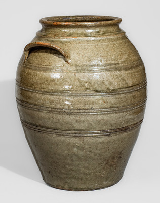 Exceptional Four-Gallon Edgefield District, SC Stoneware Jar w/ Elaborate Incised Banding, mid 19th century