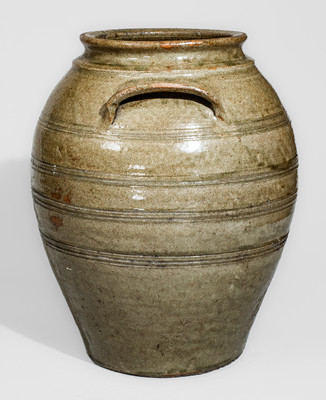 Exceptional Four-Gallon Edgefield District, SC Stoneware Jar w/ Elaborate Incised Banding, mid 19th century