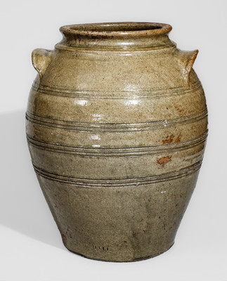 Exceptional Four-Gallon Edgefield District, SC Stoneware Jar w/ Elaborate Incised Banding, mid 19th century