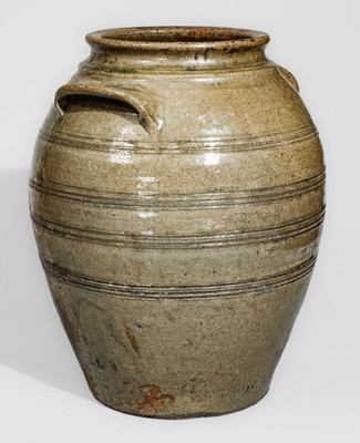 Exceptional Four-Gallon Edgefield District, SC Stoneware Jar w/ Elaborate Incised Banding, mid 19th century