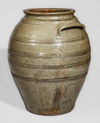 Exceptional Four-Gallon Edgefield District, SC Stoneware Jar w/ Elaborate Incised Banding, mid 19th century