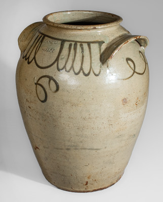 Fine CHANDLER / MAKer Large-Sized Stoneware Jar w/ Iron Slip Decoration, Inscribed "C"