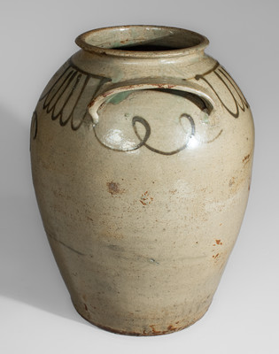 Fine CHANDLER / MAKer Large-Sized Stoneware Jar w/ Iron Slip Decoration, Inscribed "C"