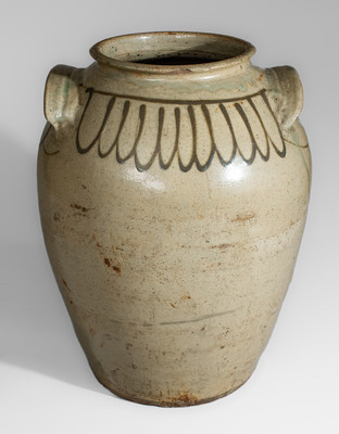 Fine CHANDLER / MAKer Large-Sized Stoneware Jar w/ Iron Slip Decoration, Inscribed "C"