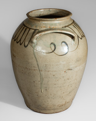 Fine CHANDLER / MAKer Large-Sized Stoneware Jar w/ Iron Slip Decoration, Inscribed "C"