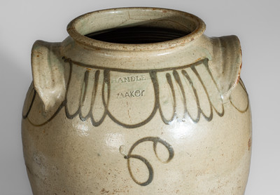 Fine CHANDLER / MAKer Large-Sized Stoneware Jar w/ Iron Slip Decoration, Inscribed "C"