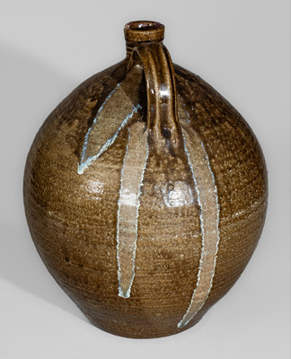 Alkaline-Glazed Lincoln County, NC Stoneware Jug w/ Glass Runs, c1840-60