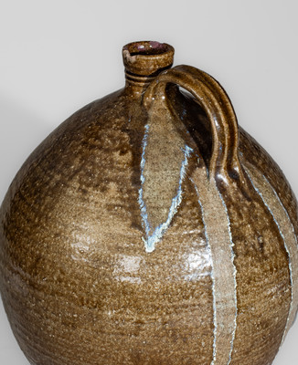 Alkaline-Glazed Lincoln County, NC Stoneware Jug w/ Glass Runs, c1840-60