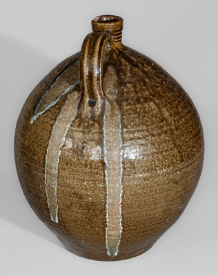 Alkaline-Glazed Lincoln County, NC Stoneware Jug w/ Glass Runs, c1840-60