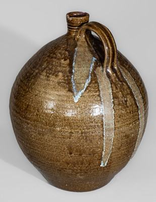 Alkaline-Glazed Lincoln County, NC Stoneware Jug w/ Glass Runs, c1840-60