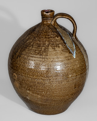 Alkaline-Glazed Lincoln County, NC Stoneware Jug w/ Glass Runs, c1840-60