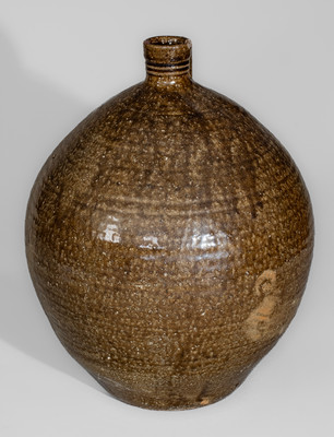 Alkaline-Glazed Lincoln County, NC Stoneware Jug w/ Glass Runs, c1840-60