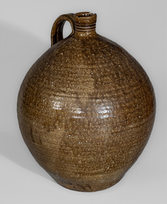Alkaline-Glazed Lincoln County, NC Stoneware Jug w/ Glass Runs, c1840-60