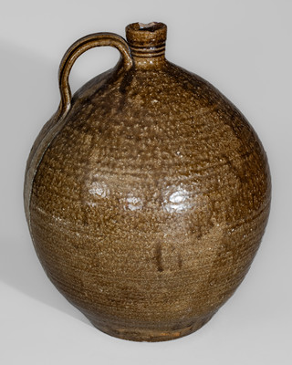 Alkaline-Glazed Lincoln County, NC Stoneware Jug w/ Glass Runs, c1840-60