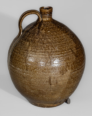 Alkaline-Glazed Lincoln County, NC Stoneware Jug w/ Glass Runs, c1840-60