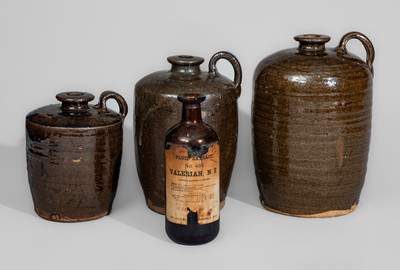 Rare Graduated Group of Three Stoneware Jugs, Miles Mill Pottery, Edgefield District, SC, c1867-85