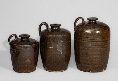 Rare Graduated Group of Three Stoneware Jugs, Miles Mill Pottery, Edgefield District, SC, c1867-85