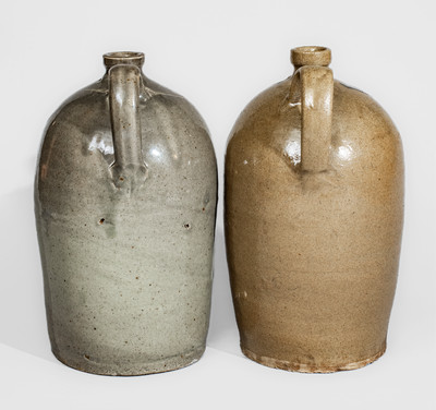 Rare Assembled Pair of Stoneware Jugs w/ Complementary Slip Decoration, Thomas Chandler Pottery, Edgefield Dist, SC