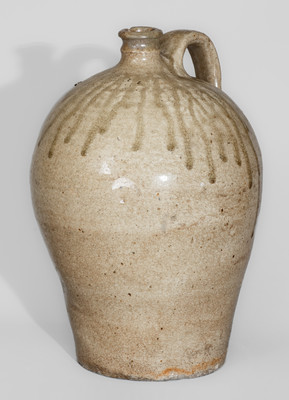 Alkaline-Glazed Stoneware Jug Stamped A, attrib. Pottersville Stoneware Manufactory, Edgefield Dist, SC, 1820s / 30s