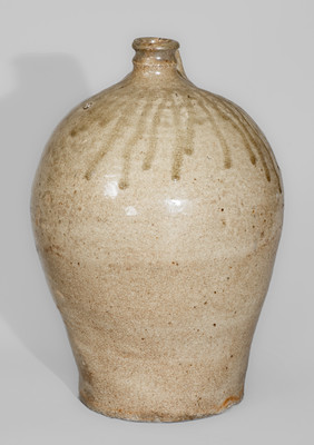 Alkaline-Glazed Stoneware Jug Stamped A, attrib. Pottersville Stoneware Manufactory, Edgefield Dist, SC, 1820s / 30s