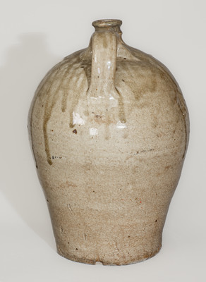 Alkaline-Glazed Stoneware Jug Stamped A, attrib. Pottersville Stoneware Manufactory, Edgefield Dist, SC, 1820s / 30s