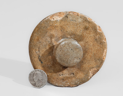 Extremely Rare Stoneware Lid Stamped LANDRUM, probably Pottersville Stoneware Manufactory, c1820s