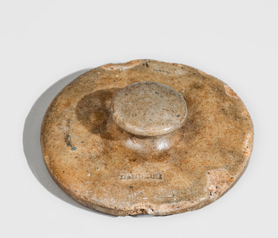Extremely Rare Stoneware Lid Stamped LANDRUM, probably Pottersville Stoneware Manufactory, c1820s