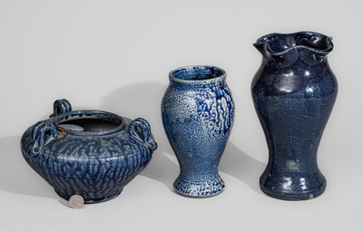 Three Cobalt-Decorated North Carolina Stoneware Vases, 20th century