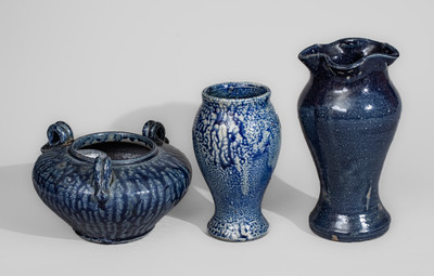 Three Cobalt-Decorated North Carolina Stoneware Vases, 20th century