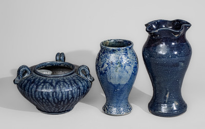 Three Cobalt-Decorated North Carolina Stoneware Vases, 20th century
