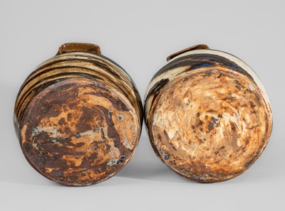 Two REINHARDT BROS. / VALE, N.C. Stoneware Bean Pots w/ Swirl Pattern