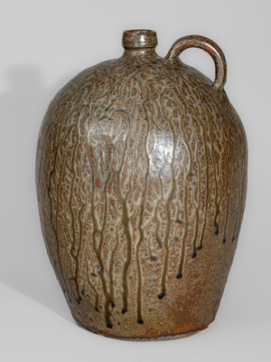 Exceptional J. W. S. & CO. / PINE HOUSE / S.C. Alkaline-Glazed Stoneware Jug, Edgefield District, c1860