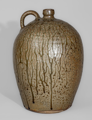 Exceptional J. W. S. & CO. / PINE HOUSE / S.C. Alkaline-Glazed Stoneware Jug, Edgefield District, c1860