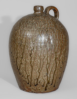 Exceptional J. W. S. & CO. / PINE HOUSE / S.C. Alkaline-Glazed Stoneware Jug, Edgefield District, c1860