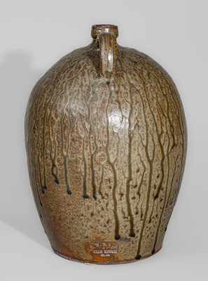 Exceptional J. W. S. & CO. / PINE HOUSE / S.C. Alkaline-Glazed Stoneware Jug, Edgefield District, c1860