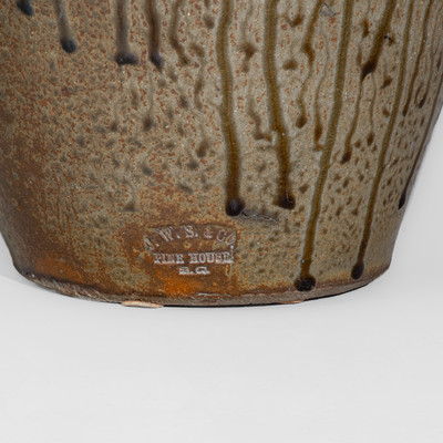 Exceptional J. W. S. & CO. / PINE HOUSE / S.C. Alkaline-Glazed Stoneware Jug, Edgefield District, c1860