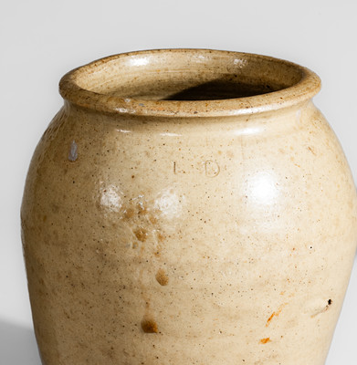 Exceedingly Rare and Important I D (John Isaac Durham, Edgefield District, SC) Stoneware Jar, 1820's - 40's