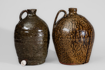 Two Alkaline-Glazed North Carolina Stoneware Jugs, second half 19th century