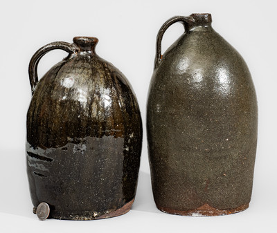 Two Alkaline-Glazed Upstate SC Stoneware Jugs, late 19th or early 20th century