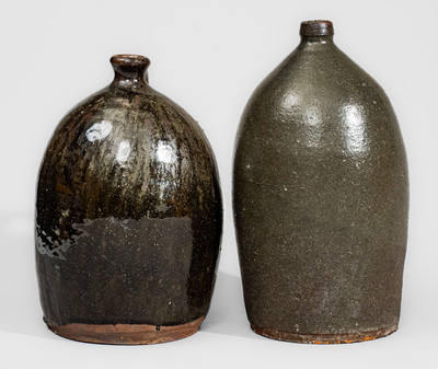 Two Alkaline-Glazed Upstate SC Stoneware Jugs, late 19th or early 20th century