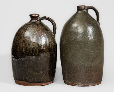Two Alkaline-Glazed Upstate SC Stoneware Jugs, late 19th or early 20th century