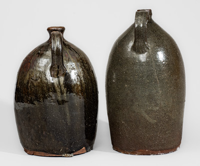 Two Alkaline-Glazed Upstate SC Stoneware Jugs, late 19th or early 20th century