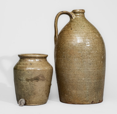 Two Pieces of Southern Alkaline-Glazed Stoneware, 19th century