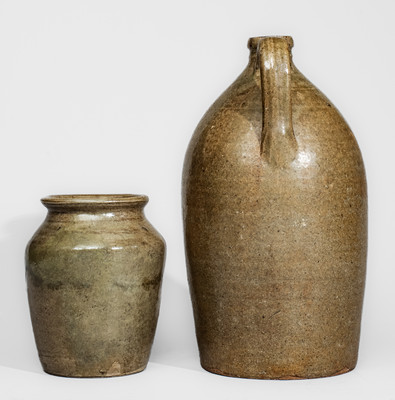 Two Pieces of Southern Alkaline-Glazed Stoneware, 19th century