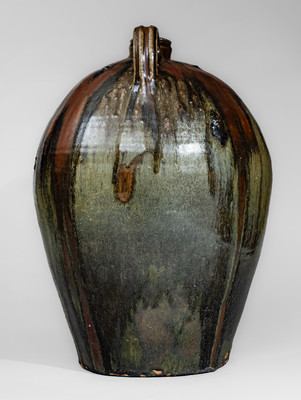 Outstanding Ten-Gallon Double-Handled Alkaline-Glazed Stoneware Jug w/ Iron Slip Decoration